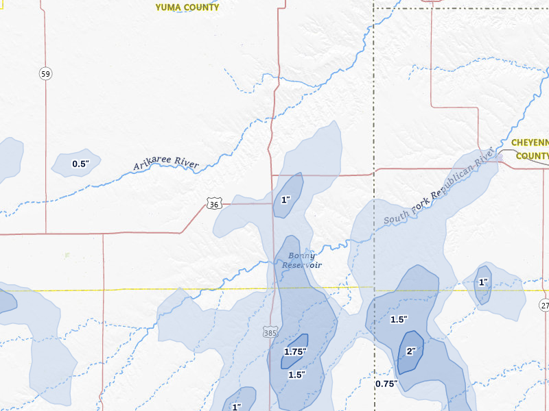 NEXRAD radar-signature map of the hail storm over Idalia, CO on Jul 3, 2026