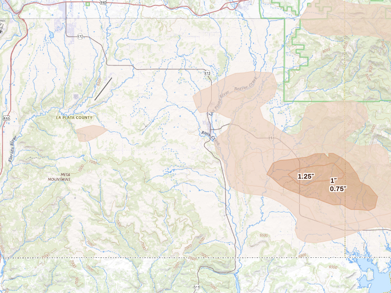 Radar-estimated hail-size map of the storm over Ignacio, CO