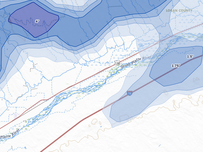 NEXRAD radar-signature map of the hail storm over Iliff, CO on Jun 30, 2026