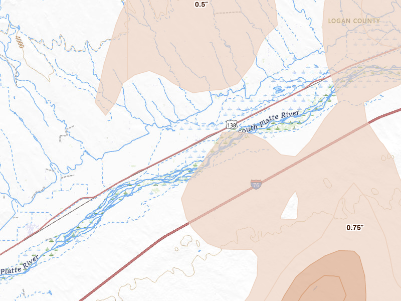Radar-estimated hail-size map of the storm over Iliff, CO