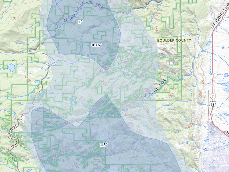NEXRAD radar-signature map of the hail storm over Jamestown, CO on Jul 24, 2026