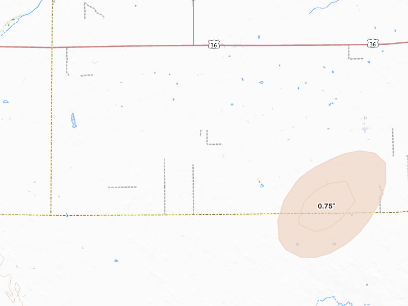 Radar-estimated hail-size map of the storm over Joes, CO on Jun 30, 2026