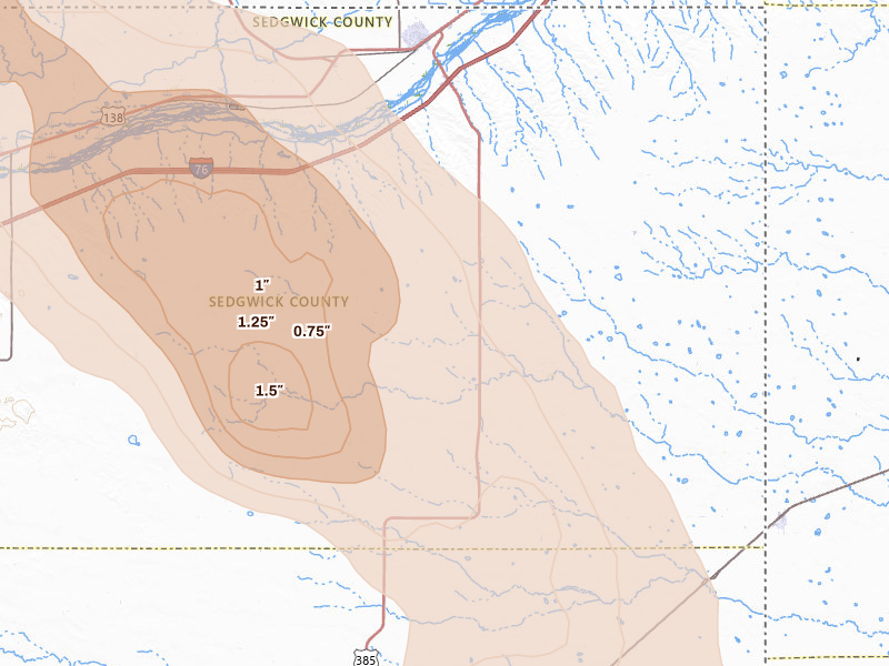 Radar-estimated hail-size map of the storm over Julesburg, CO on Aug 9, 2026