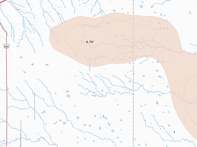 Radar-estimated hail-size map of the storm over Julesburg, CO on Aug 17, 2026