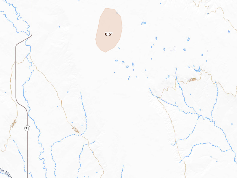 Radar-estimated hail-size map of the storm over Karval, CO on Jul 7, 2026