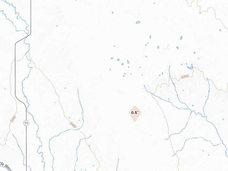 Radar-estimated hail-size map of the storm over Karval, CO on Jul 8, 2026