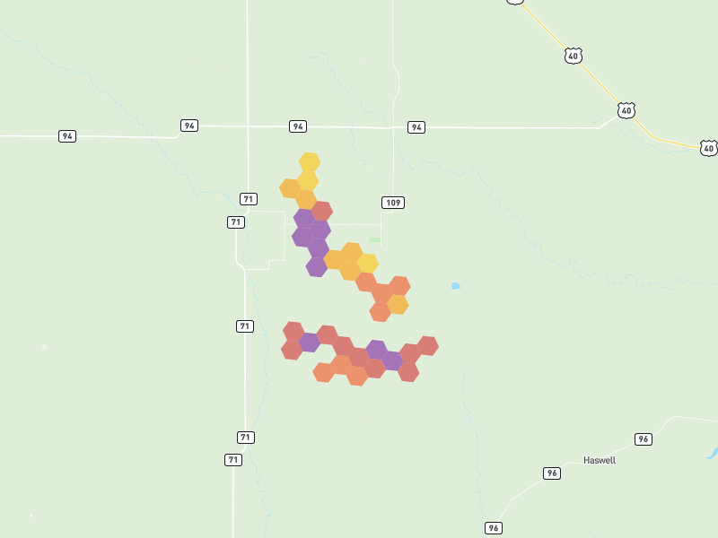 Hail map of Karval, CO on Jul 28, 2026, hail up to 3.5"