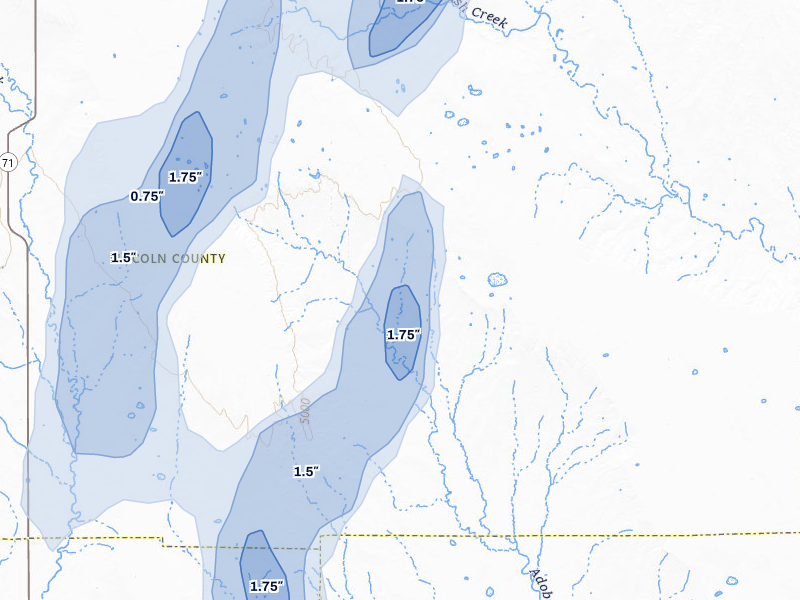 NEXRAD radar-signature map of the hail storm over Karval, CO on Aug 13, 2026