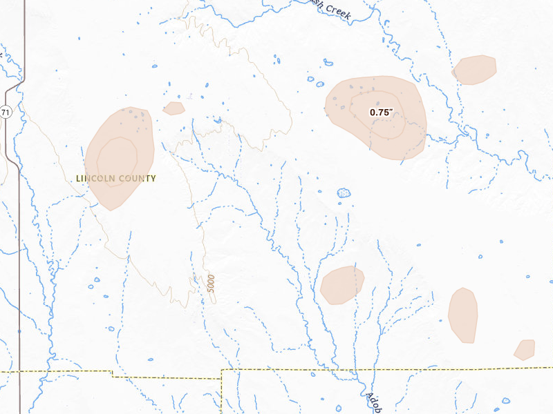 Radar-estimated hail-size map of the storm over Karval, CO on Aug 15, 2026