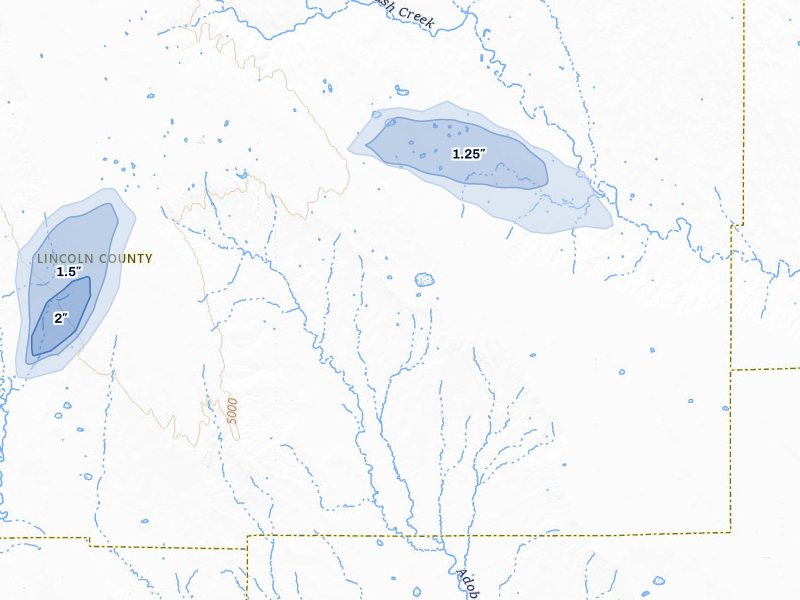 NEXRAD radar-signature map of the hail storm over Karval, CO on Aug 15, 2026