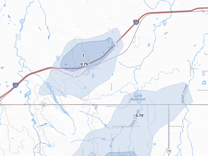 NEXRAD radar-signature map of the hail storm over Keenesburg, CO on Jul 10, 2026