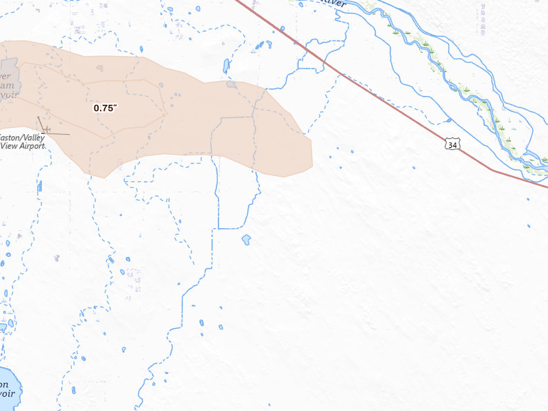 Radar-estimated hail-size map of the storm over Kersey, CO on Aug 18, 2026
