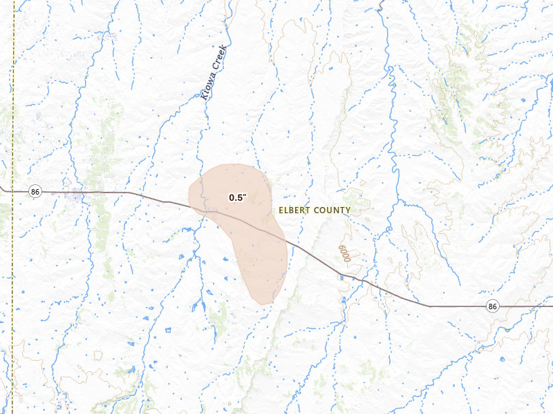 Radar-estimated hail-size map of the storm over Kiowa, CO on May 9, 2026
