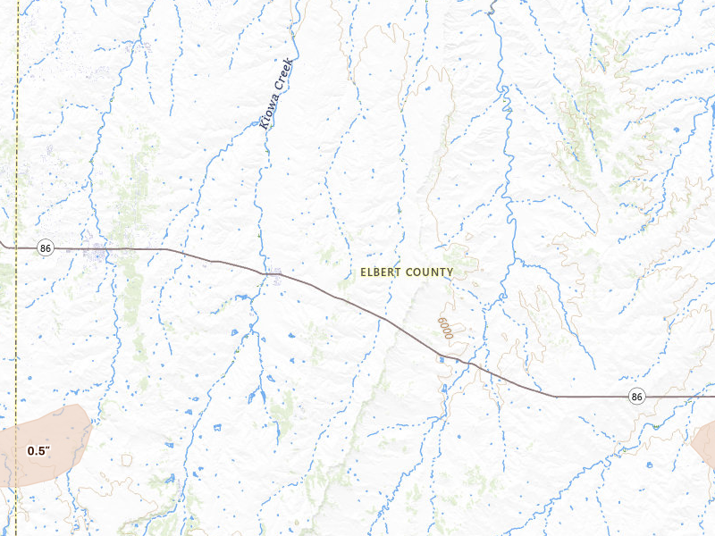 Radar-estimated hail-size map of the storm over Kiowa, CO on May 17, 2026