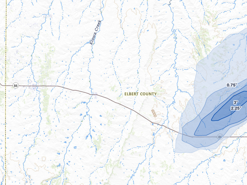NEXRAD radar-signature map of the hail storm over Kiowa, CO on Jun 8, 2026