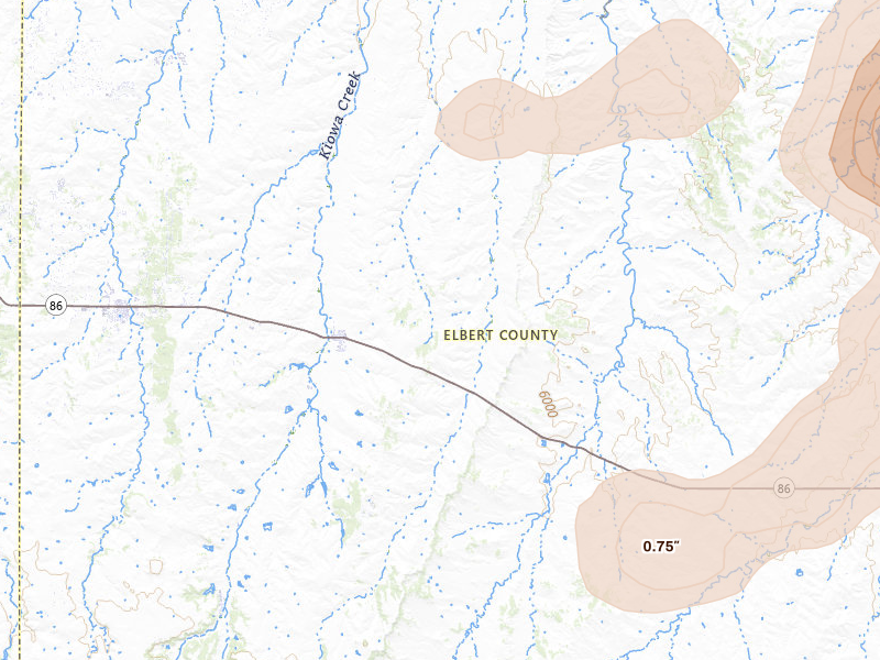 Radar-estimated hail-size map of the storm over Kiowa, CO on Jul 3, 2026