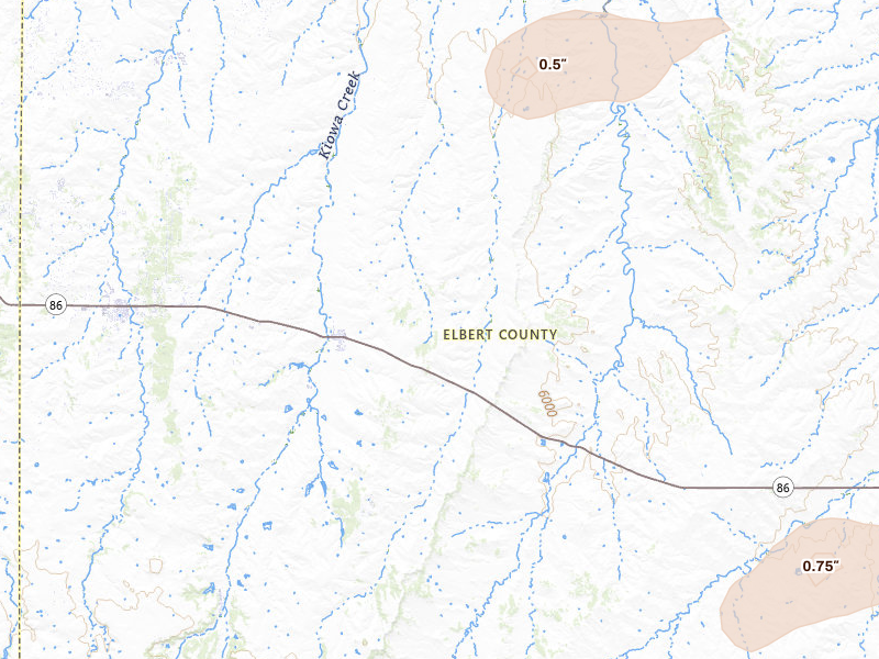 Radar-estimated hail-size map of the storm over Kiowa, CO on Jul 8, 2026