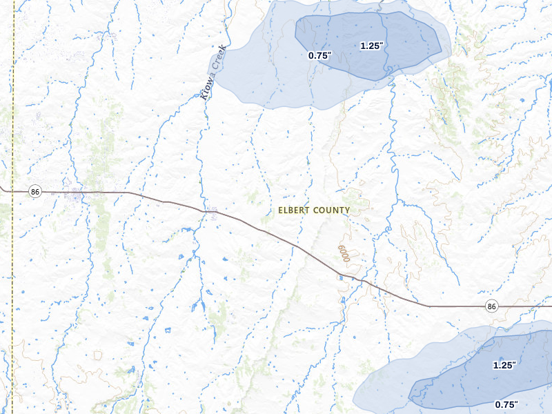 NEXRAD radar-signature map of the hail storm over Kiowa, CO on Jul 8, 2026