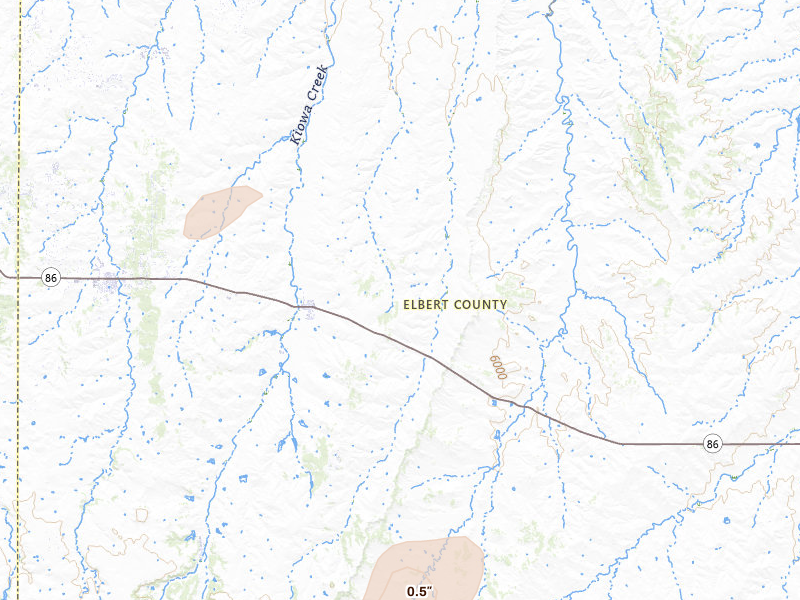 Radar-estimated hail-size map of the storm over Kiowa, CO on Jul 10, 2026