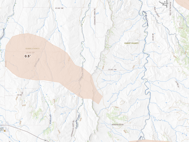 Radar-estimated hail-size map of the storm over Kiowa, CO on Aug 18, 2026