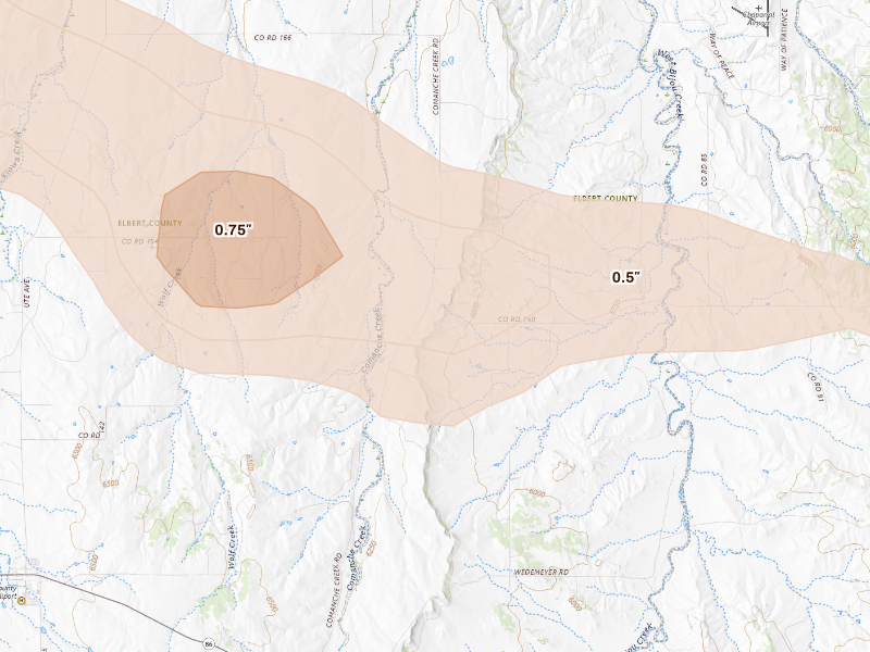 Radar-estimated hail-size map of the storm over Kiowa, CO