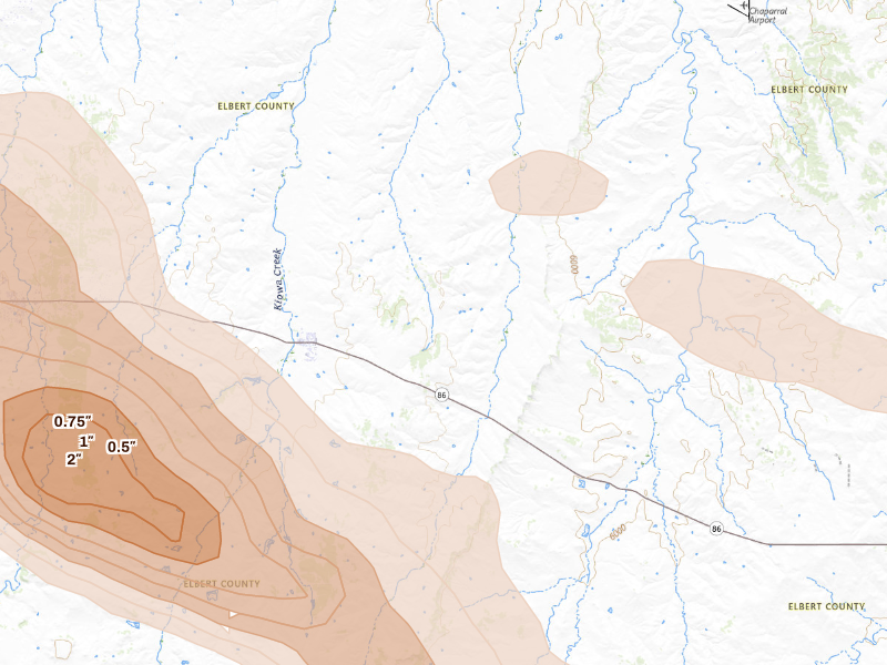 Radar-estimated hail-size map of the storm over Kiowa, CO