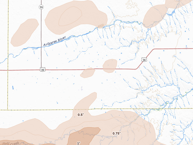 Radar-estimated hail-size map of the storm over Kirk, CO on Jun 8, 2026