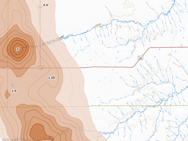 Radar-estimated hail-size map of the storm over Kirk, CO on Jun 22, 2026