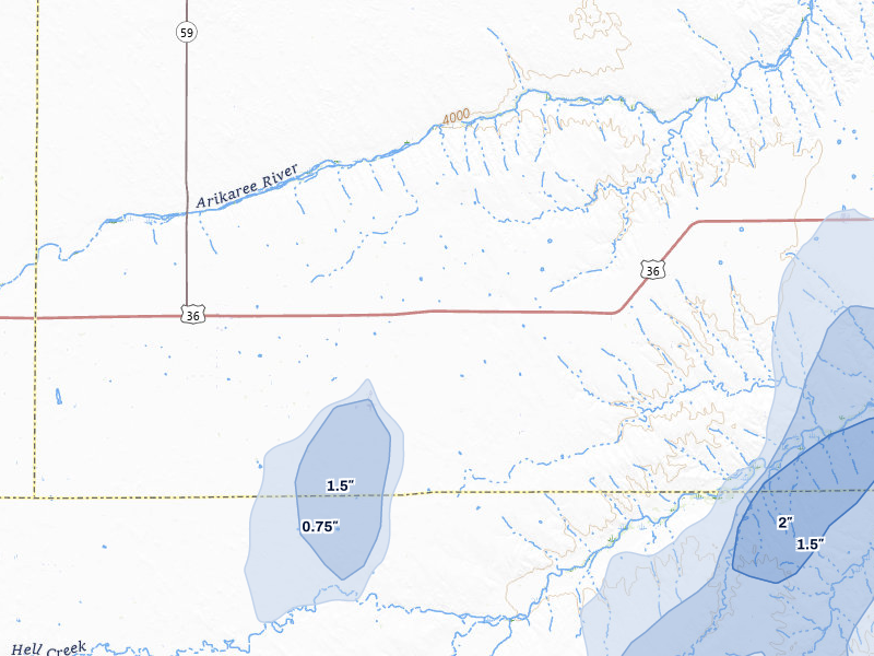 NEXRAD radar-signature map of the hail storm over Kirk, CO on Jun 30, 2026
