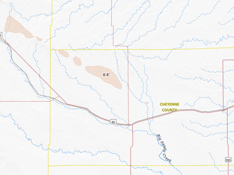 Radar-estimated hail-size map of the storm over Kit Carson, CO on May 9, 2026