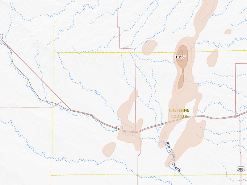 Radar-estimated hail-size map of the storm over Kit Carson, CO on May 29, 2026