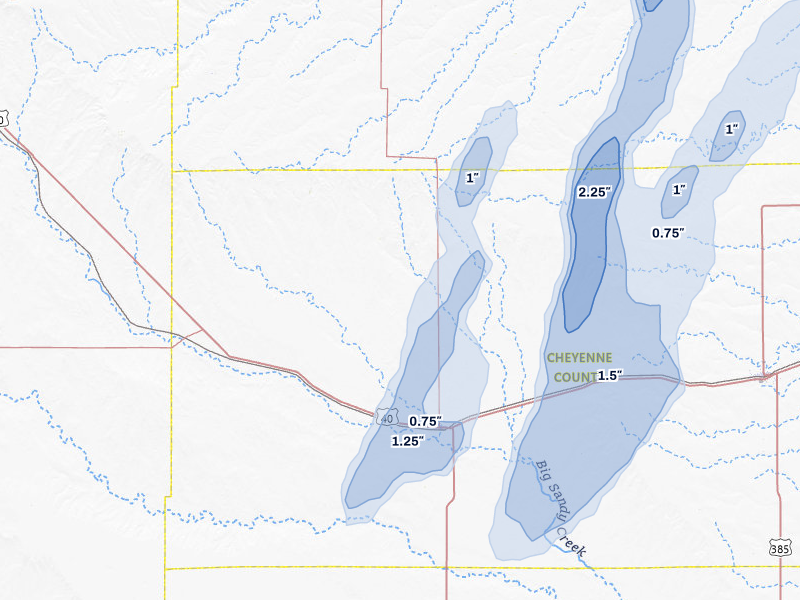 NEXRAD radar-signature map of the hail storm over Kit Carson, CO on May 29, 2026