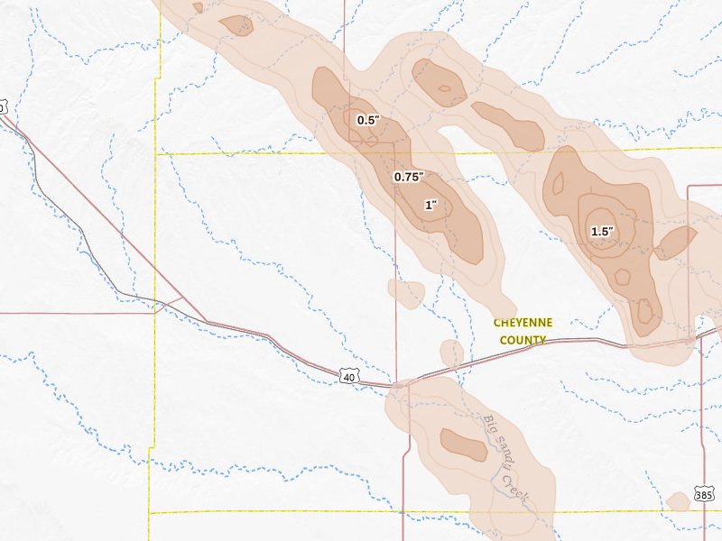 Radar-estimated hail-size map of the storm over Kit Carson, CO