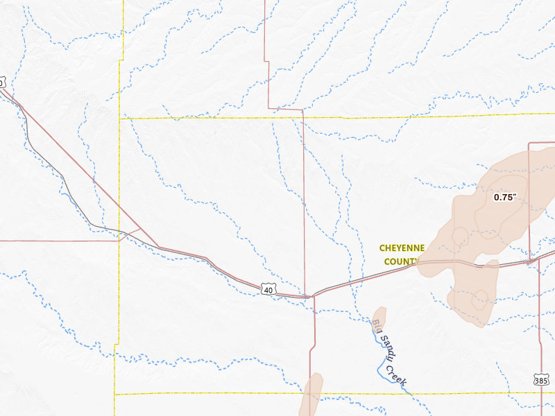 Radar-estimated hail-size map of the storm over Kit Carson, CO on Jul 1, 2026