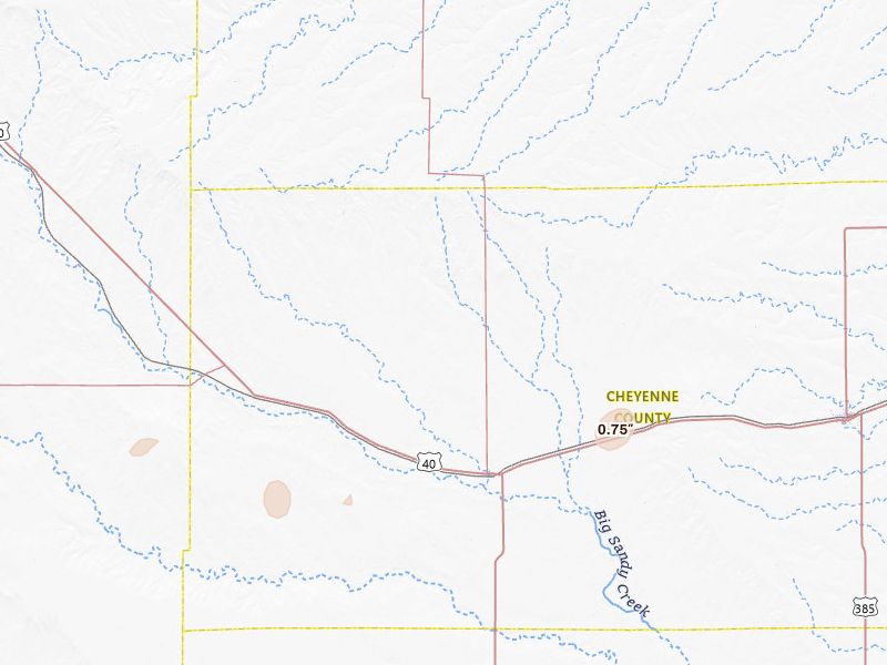 Radar-estimated hail-size map of the storm over Kit Carson, CO on Jul 29, 2026