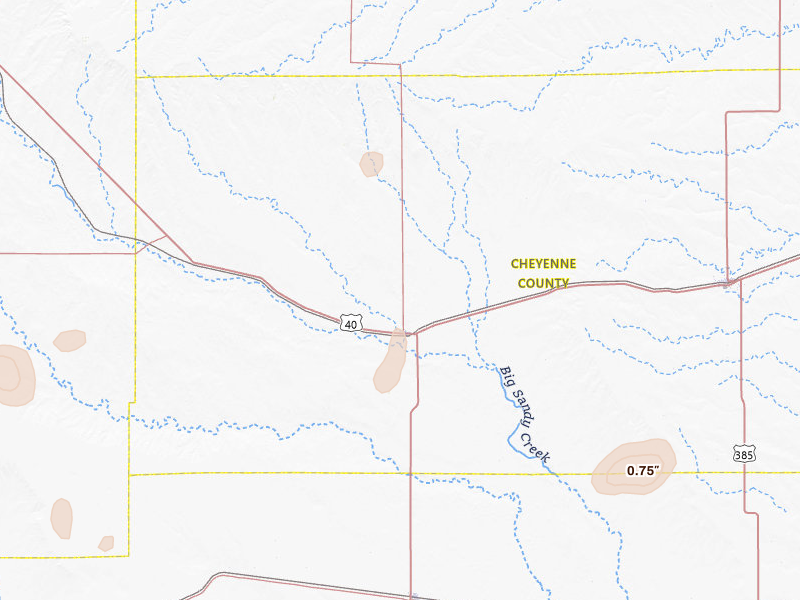 Radar-estimated hail-size map of the storm over Kit Carson, CO on Aug 15, 2026