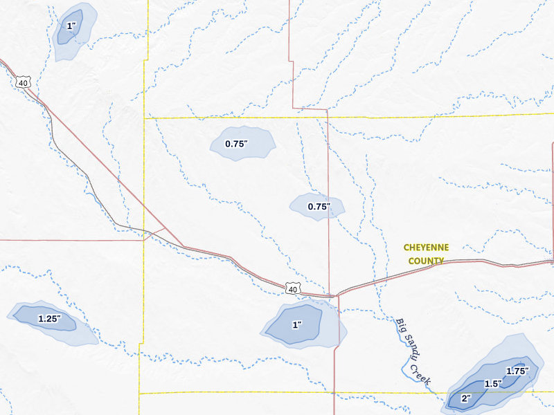 NEXRAD radar-signature map of the hail storm over Kit Carson, CO on Aug 15, 2026