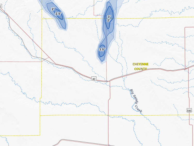 NEXRAD radar-signature map of the hail storm over Kit Carson, CO on Aug 21, 2026