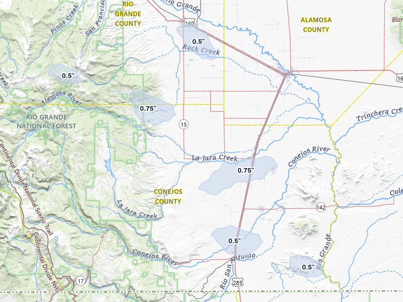 NEXRAD radar-signature map of the hail storm over La Jara, CO on Jul 27, 2026