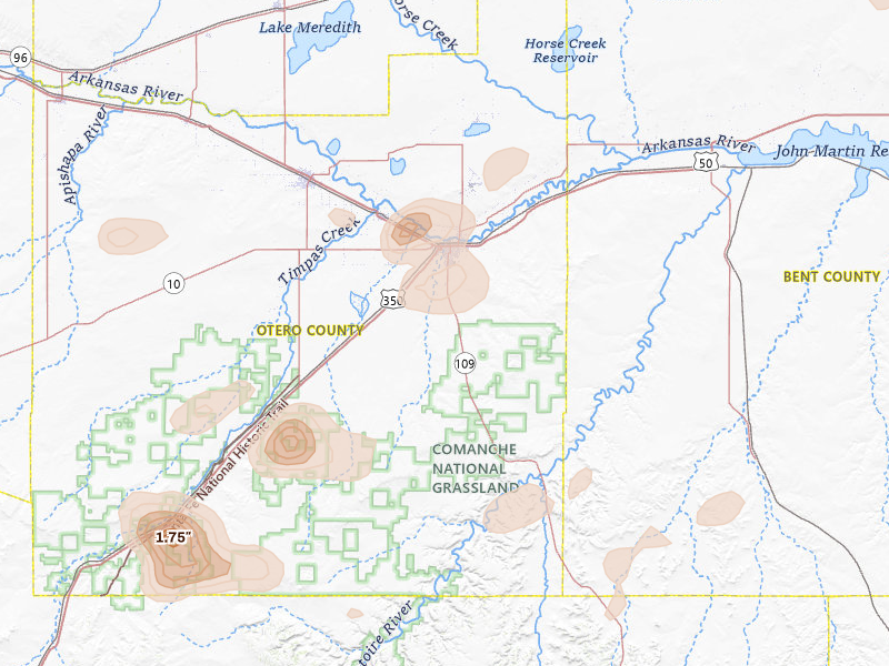 Radar-estimated hail-size map of the storm over La Junta, CO