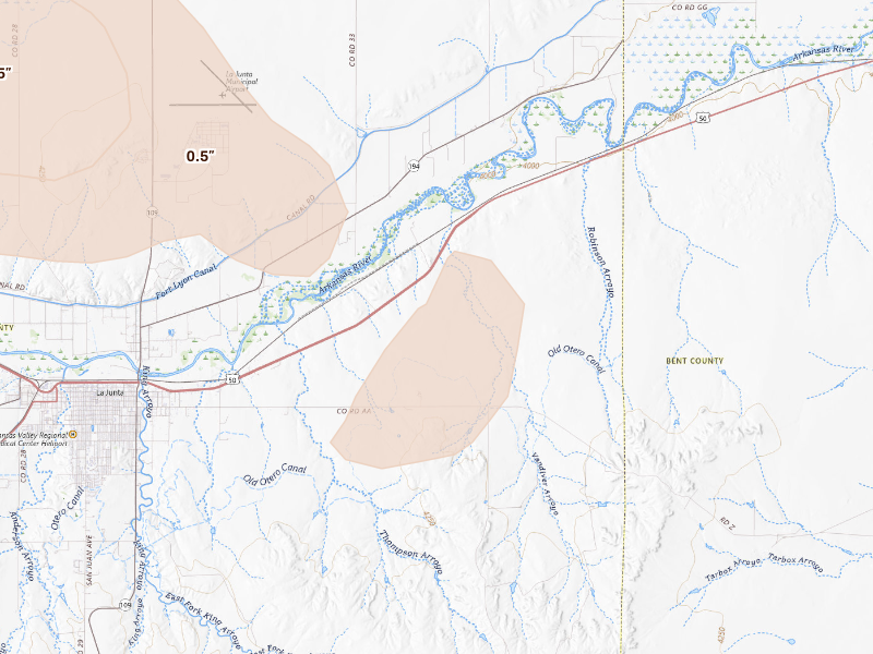 Radar-estimated hail-size map of the storm over La Junta, CO