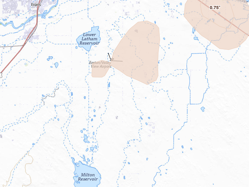Radar-estimated hail-size map of the storm over La Salle, CO on May 30, 2026