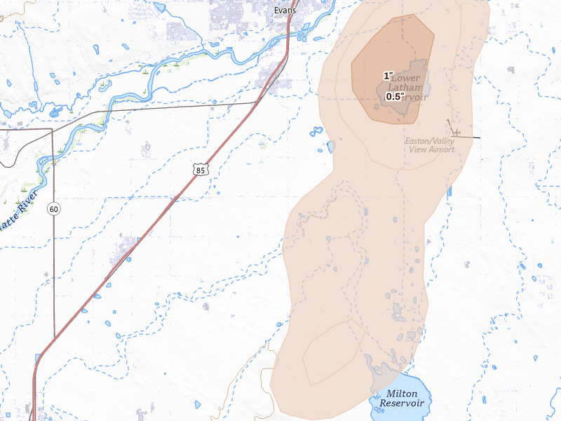 Radar-estimated hail-size map of the storm over La Salle, CO