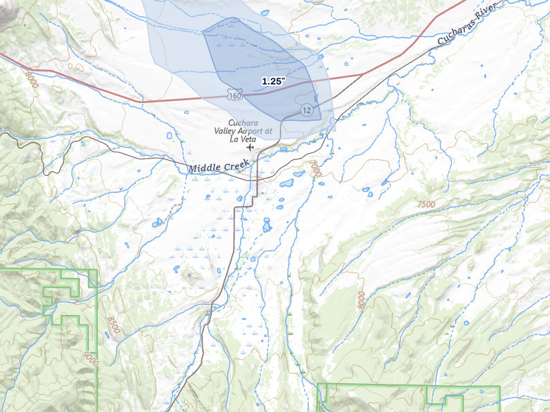 NEXRAD radar-signature map of the hail storm over La Veta, CO on Jul 28, 2026