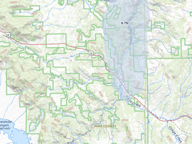 NEXRAD radar-signature map of the hail over Lake George, CO