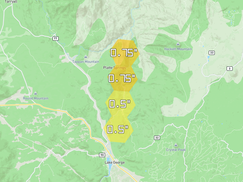 Hail map of Lake George, CO on Jun 2, 2026, hail up to 0.75"