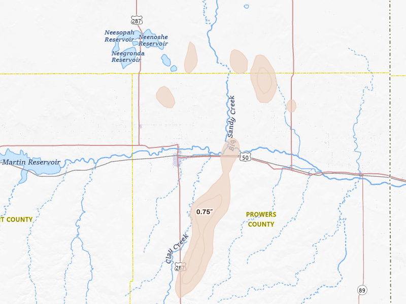 Radar-estimated hail-size map of the storm over Lamar, CO on May 25, 2026