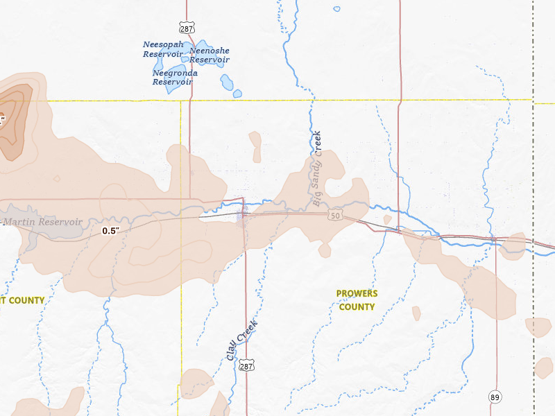 Radar-estimated hail-size map of the storm over Lamar, CO on Jun 26, 2026