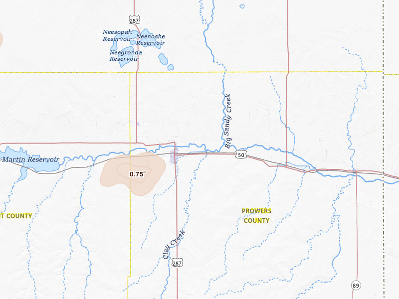 Radar-estimated hail-size map of the storm over Lamar, CO on Jul 28, 2026