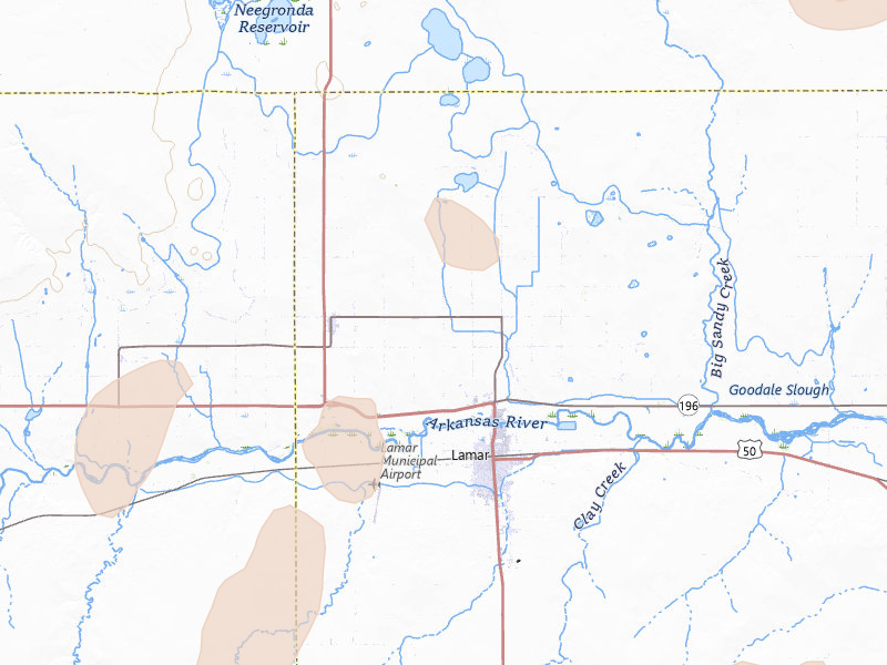 Radar-estimated hail-size map of the storm over Lamar, CO on Aug 31, 2026